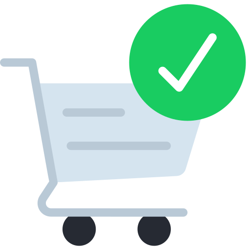 Secure pharmacy checkout cart with approval tick.