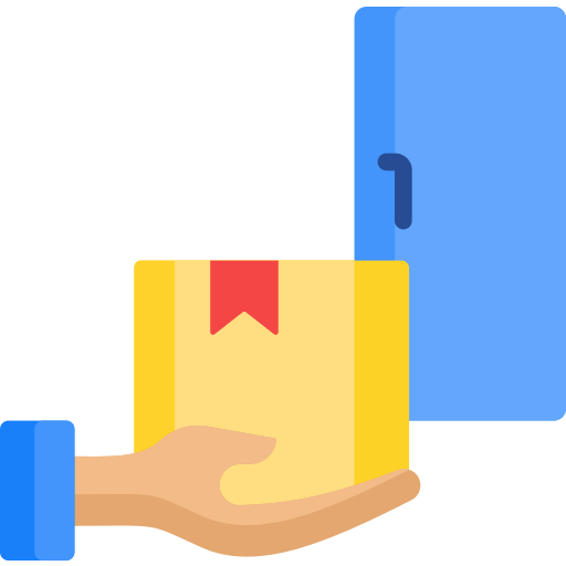 Hand icon representing home delivery of medicines.