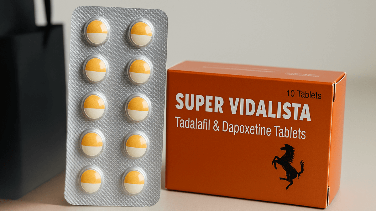 Buy Super Vidalista for reliable ED treatment, showing blister pack of tablets.