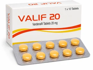 Valif 20 Vardenafil tablets 20mg, box and blister strip