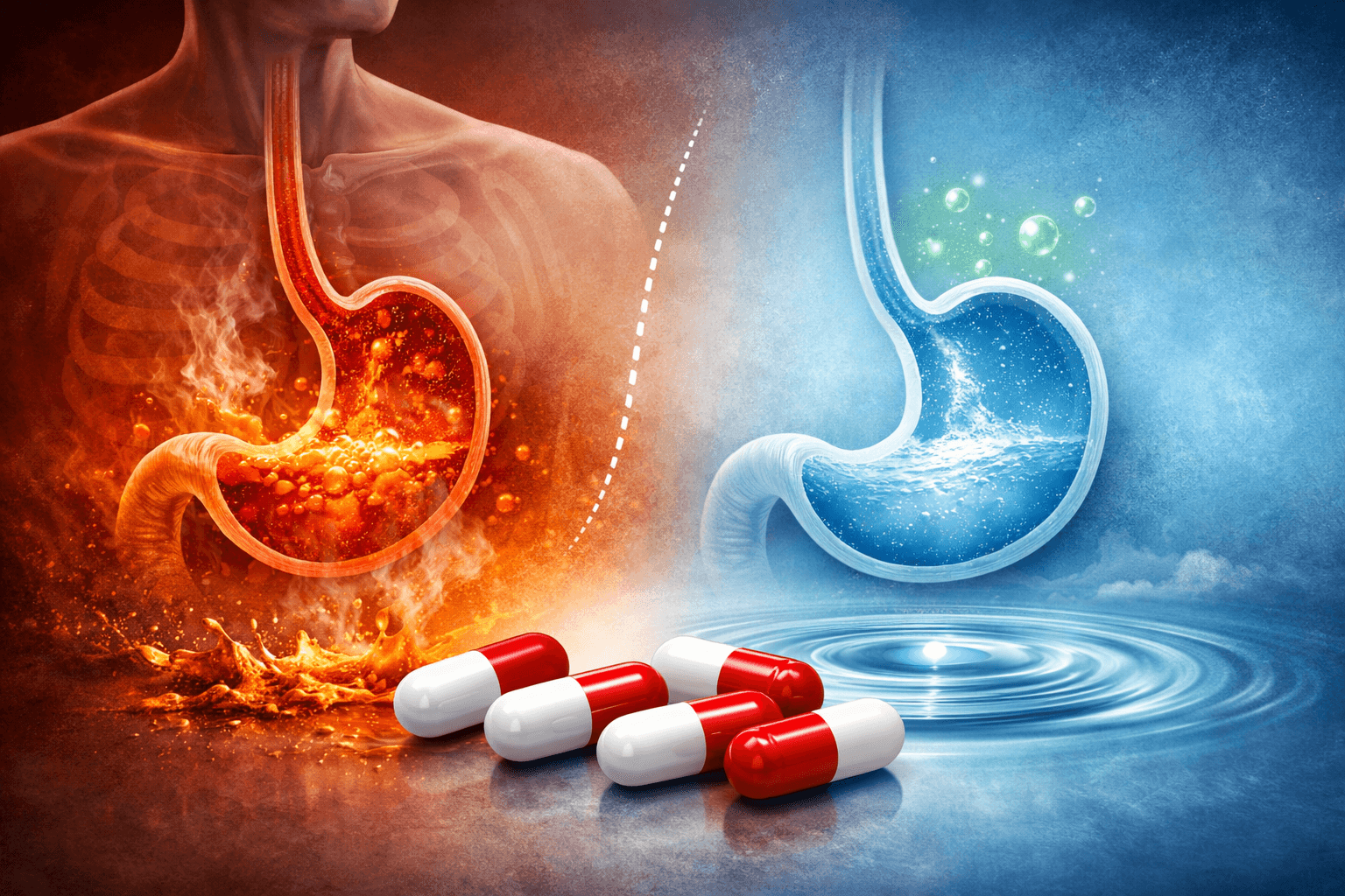 Heartburn and acid reflux relief before and after antacid capsules