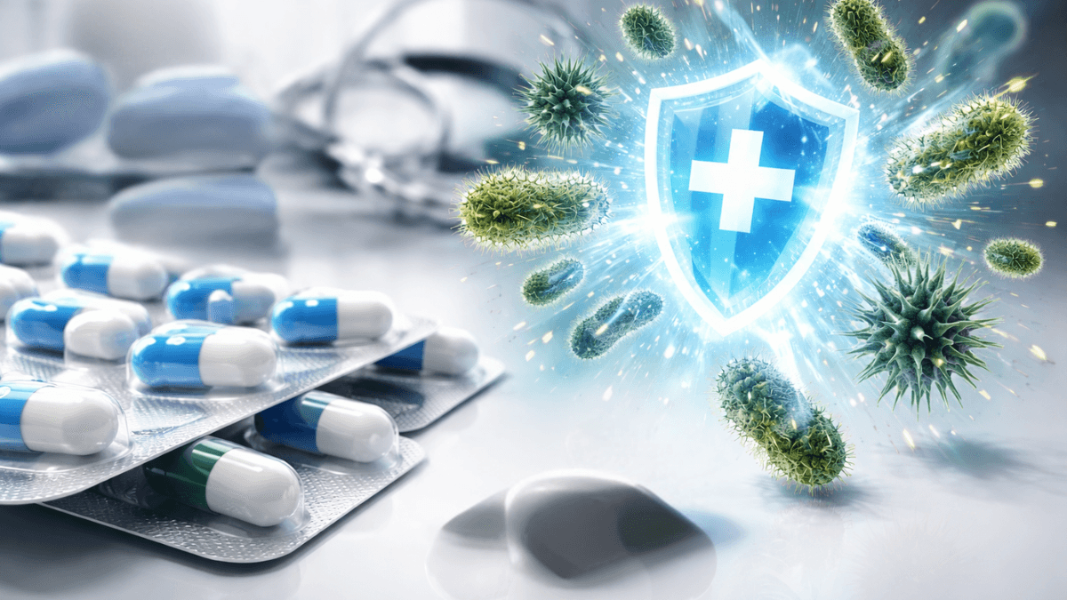 Antibiotic capsules with an immune shield protecting against bacteria
