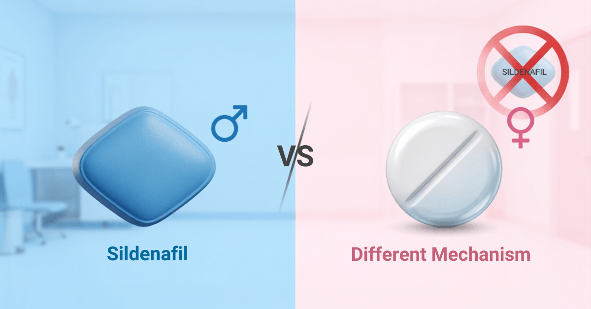 Sildenafil pill versus not recommended for women comparison graphic