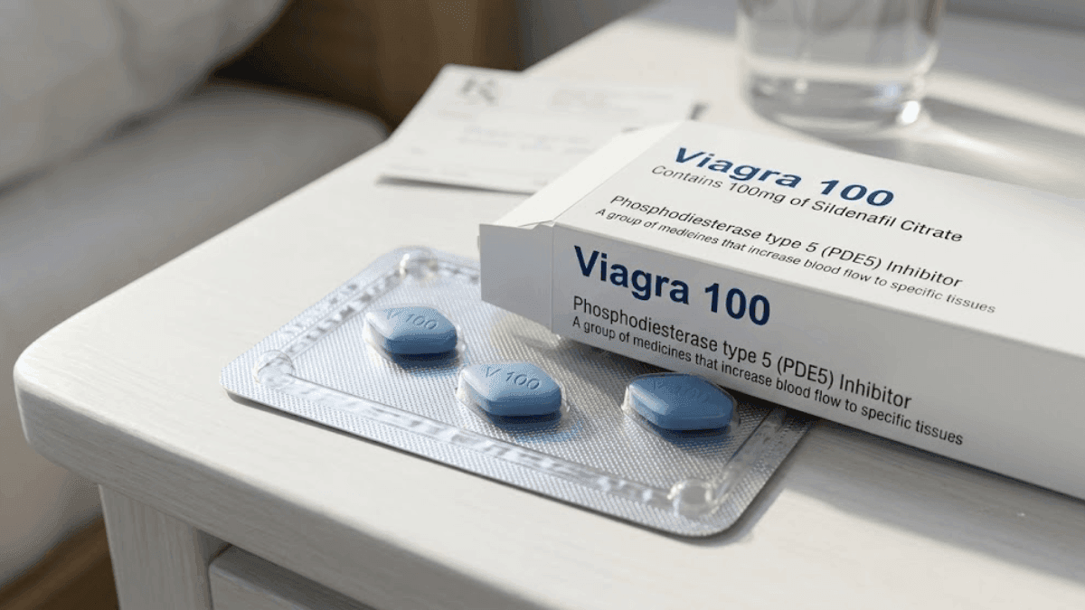 Viagra 100mg sildenafil tablets in blister pack with box