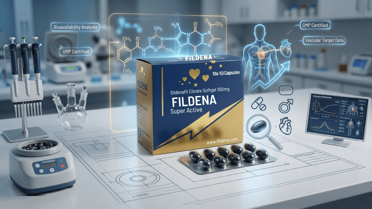 Fildena Super Active Sildenafil Citrate 100mg softgel capsules lab analysis