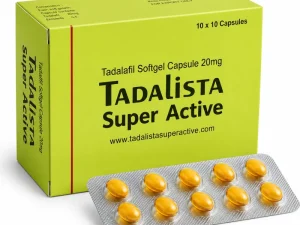 Box and blister pack of Tadalista Super Active 20mg Tadalafil softgel capsules.