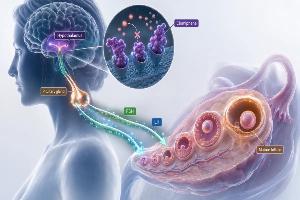 Clomiphene mechanism on hypothalamus, pituitary and ovarian follicle development