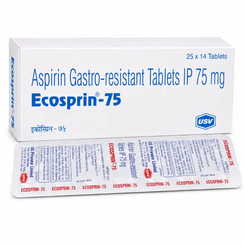 Ecosprin-75 Aspirin Gastro-resistant Tablets IP 75mg, box and blister strip