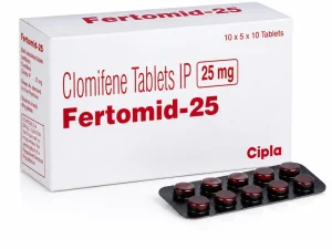 Fertomid-25 Clomifene Citrate Tablets IP 25mg, box and blister strip