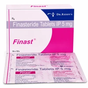 Finast Finasteride Tablets IP 5mg by Dr. Reddy's, box and blister pack