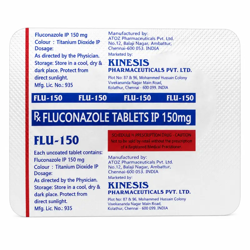 FLU-150 Fluconazole Tablets IP 150mg pack manufactured by Kinesis Pharmaceuticals