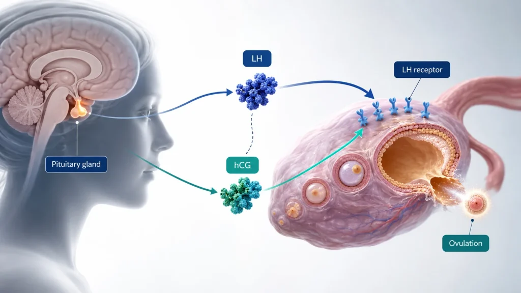 hCG and LH receptor mechanism triggering ovulation in the ovary
