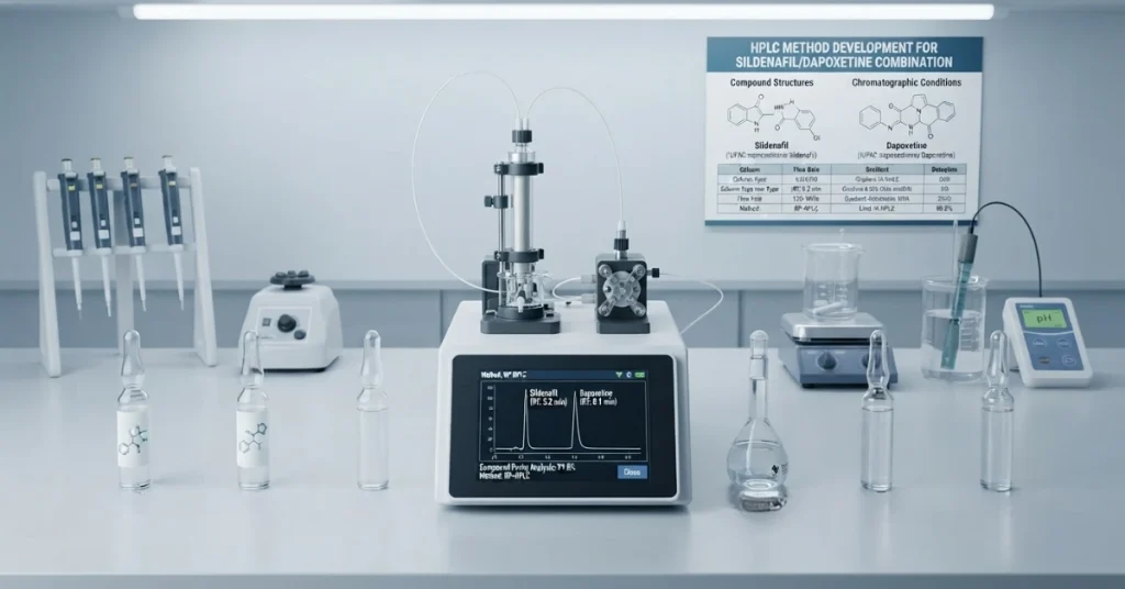 HPLC method development setup for sildenafil dapoxidine combination analysis