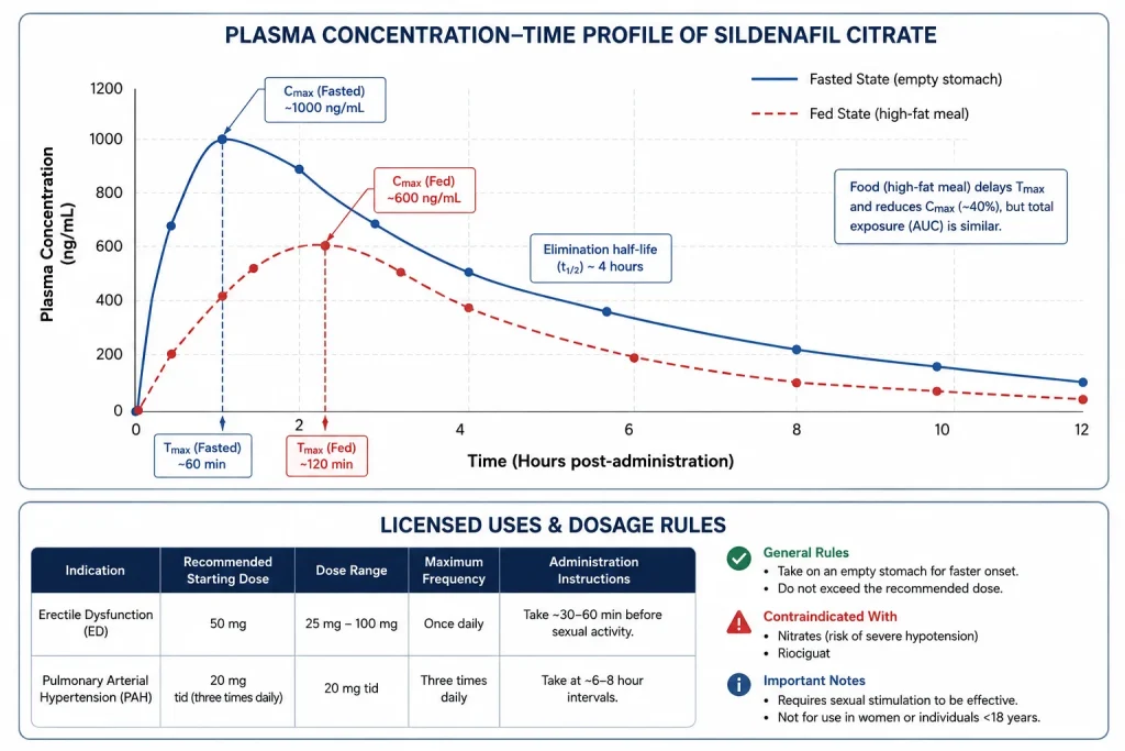 Sildenafil citrate plasma concentration time profile and dosage guidelines chart