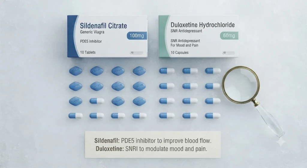 Sildenafil Citrate PDE5 inhibitor and Duloxetine SNRI capsule comparison