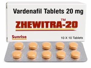 Zhewitra-20 Vardenafil tablets 20mg, box and blister pack