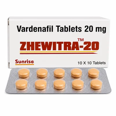 Zhewitra-20 Vardenafil tablets 20mg, box and blister pack
