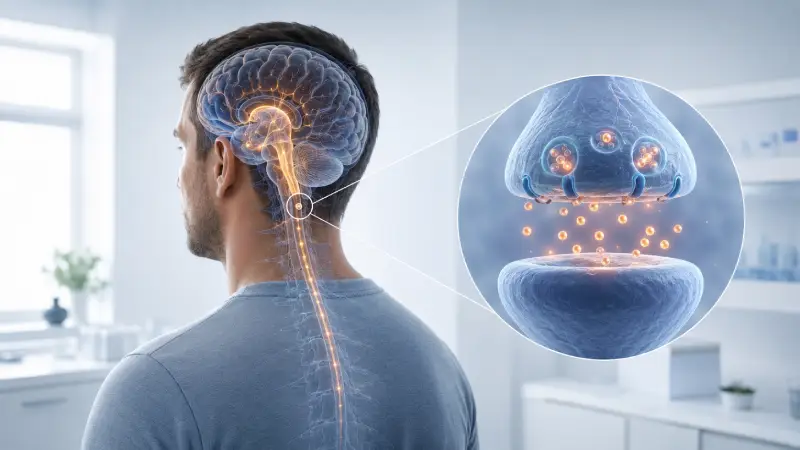 Illustration of dapoxetine's effect on serotonin release at the nerve synapse.